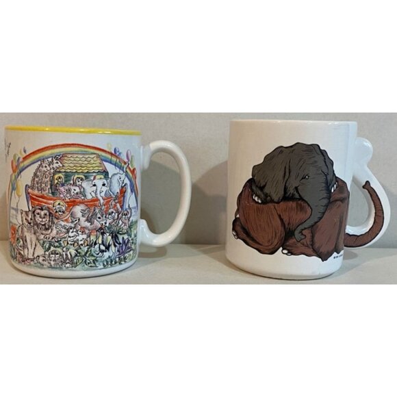 Vintage 1997 Flowers Inc Balloons Noah's Ark & 1989 ARTMARK Elephant Coffee Mugs - Picture 1 of 6